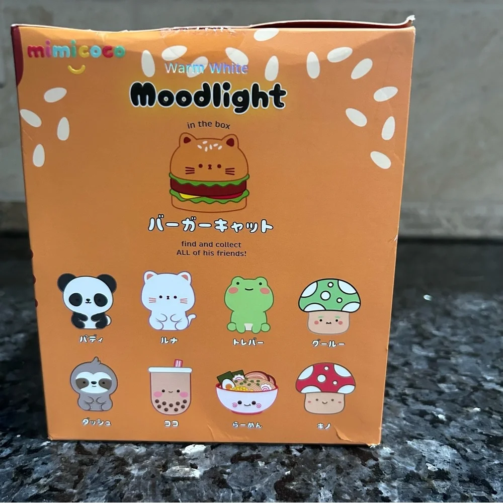 NWT Mimicoco Burger Cat Moodlight Warm White Night Light Kawaii Desk Lamp New